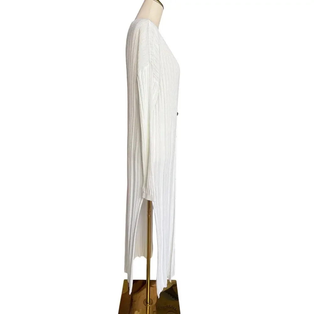 Free People Skinny Mini Midi White Ribbed Long Duster Size Medium - Picture 6 of 7
